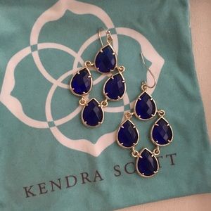 Kendra Scott - gold drop earrings - cobalt blue